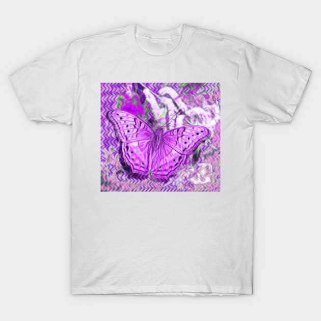 Ultra-violet butterfly and abstract background T-Shirt by hereswendy